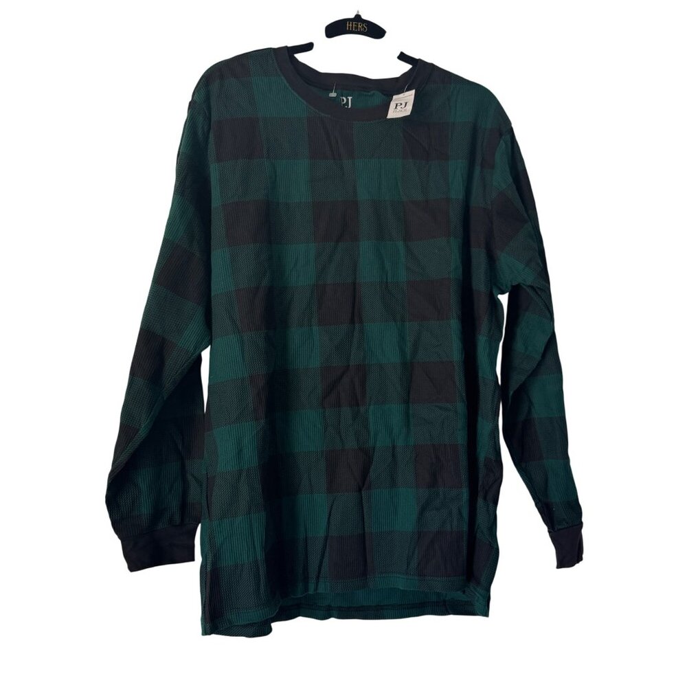 PJ Place Adult Green Black Plaid Sleepwear LS Pullover Top, Size XL NWT